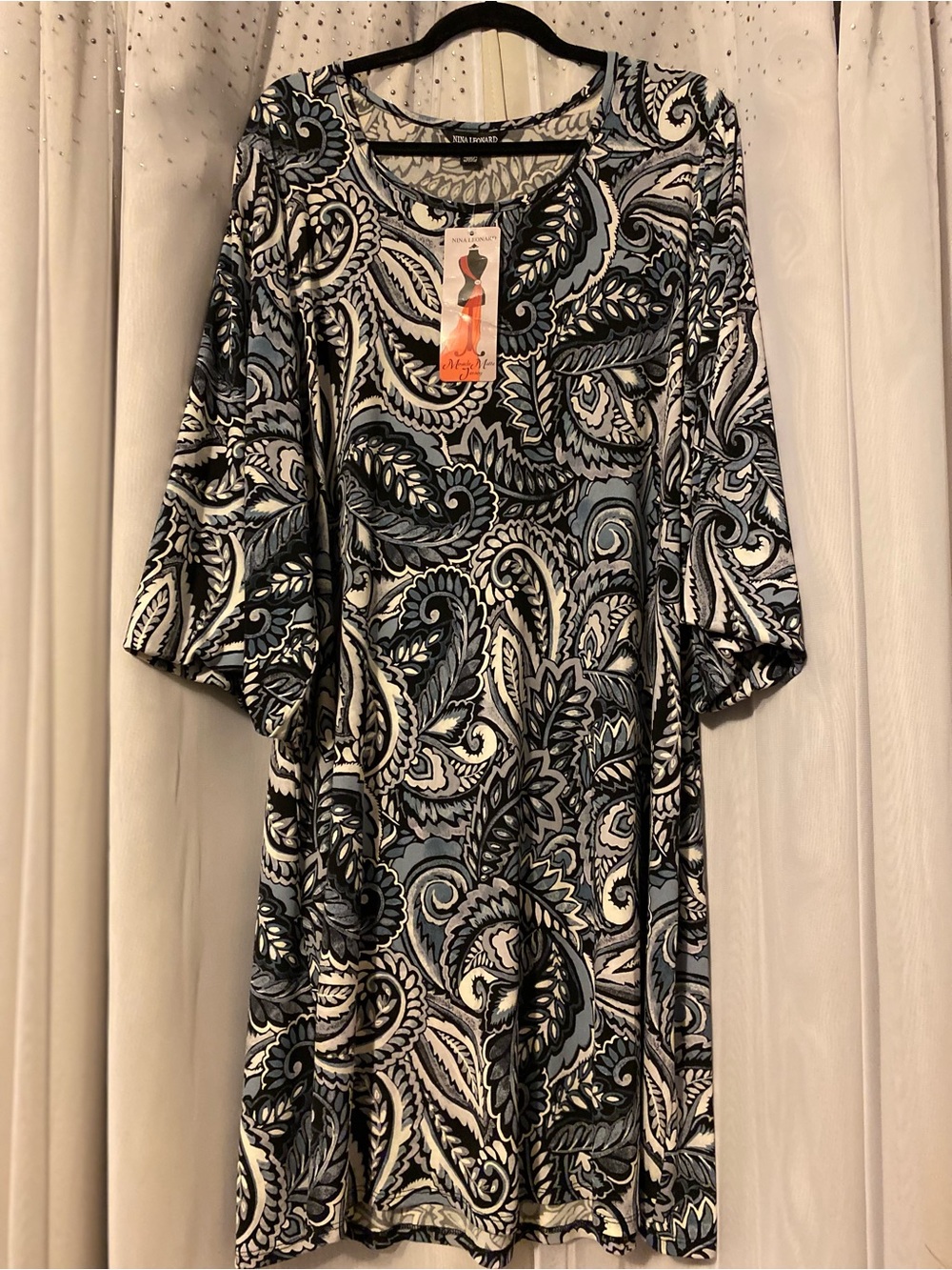 NINA LEONARD NWT SIZE 2X MIRACLE MATTE JERSEY BALLOON SLEEVE DRESS